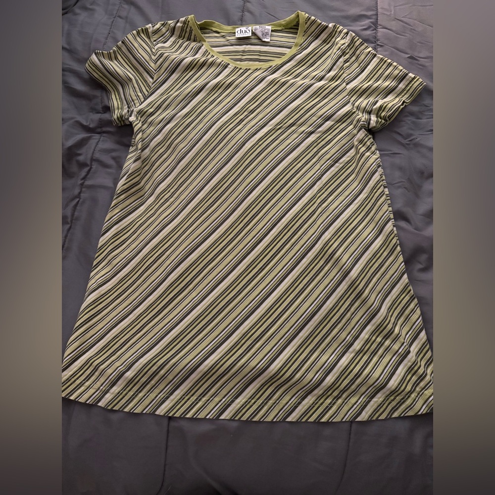 Green striped maternity shirt.